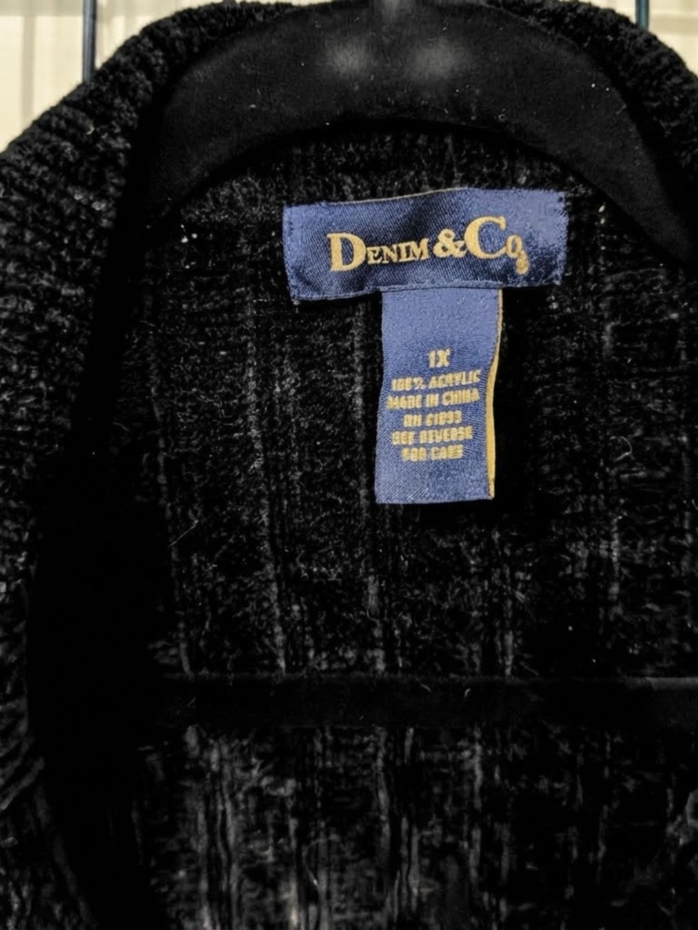 Denim&Co Black Ribbed Velvet Open-Front Cardigan size 1X - Picture 3 of 4